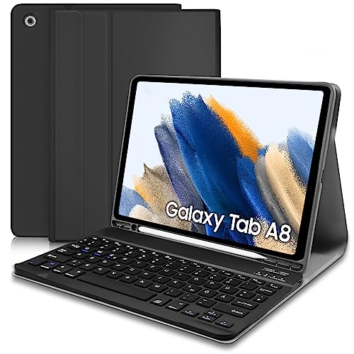 Samsung Galaxy Tab A8 Tastatur Hülle, Deutsche QWERTZ Tastatur Magnetische Kabelloser Bluetooth Abnehmbare Tastatur für Samsung Galaxy Tab A8 10.5 2021 SM-X200 SM-X205, Schwarz von Zabatoco