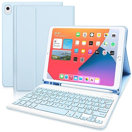 Schutzhülle mit Tastatur für iPad 10.2 für iPad 10.2 9a/8a/7. Generation/iPad Air 3 2019/iPad Pro 10,5, italienisches QWERTY-Layout, abnehmbare magnetische Tastatur, kabellos, Blau von Zabatoco