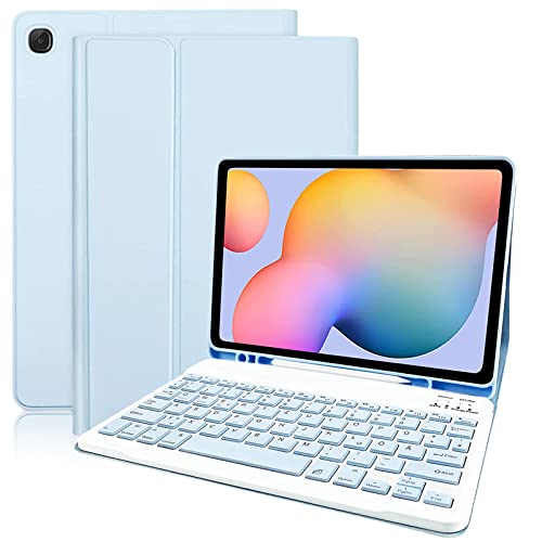 Tastaturhülle für Samsung S6 Lite 2022, Lederhülle mit Abnehmbarer Magnetischer Bluetooth-Tastatur im QWERTZ-Layout für Samsung Galaxy Tab S6 Lite 10,4 Zoll (SM-P610/P615/P613/P619,2020/2022), Blau von Zabatoco