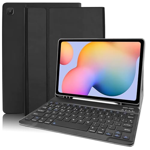 Zabatoco Funda Con Teclado Español Ñ para Galaxy S6 Lite, Funda de Cuero Con Teclado Bluetooth Demontable para Samsung Tab S6 Lite 10.4'' (SM-P613/P619/P610/P615,2022/2020) (Schwarz) von Zabatoco