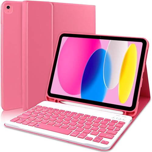 Zabatoco Funda Con Teclado para iPad 10ª Generación（10.9" 2022, Funda multiángulo Con soporte para lápiz, Teclado QWERTY español Bluetooth Desmontable para iPad 10ª Generación, Rosa von Zabatoco