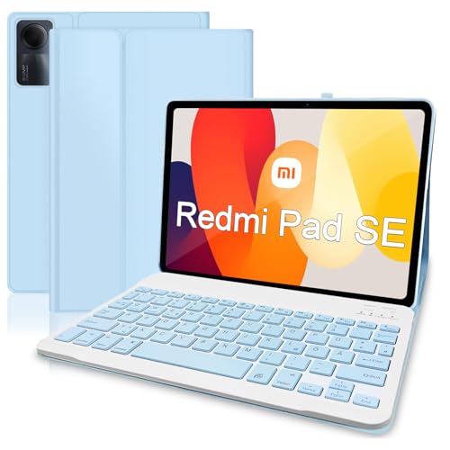 Zabatoco Hülle mit Tastatur für Redmi Pad SE, Magnetische Bluetooth Tastatur mit Schutzhülle, Abnehmbares Wireless Smart Keyboard für Redmi Tablet SE 11', QWERTZ, Blau von Zabatoco