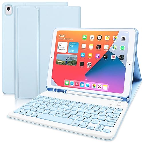 Zabatoco Hülle mit Tastatur für iPad 10.2" 9. Generation 2021, 8. 2020, 7. 2019, Magnetische Bluetooth Tastatur mit Schutzhülle, Abnehmbares Wireless Smart Keyboard für iPad Air 3, iPad Pro, Blau von Zabatoco