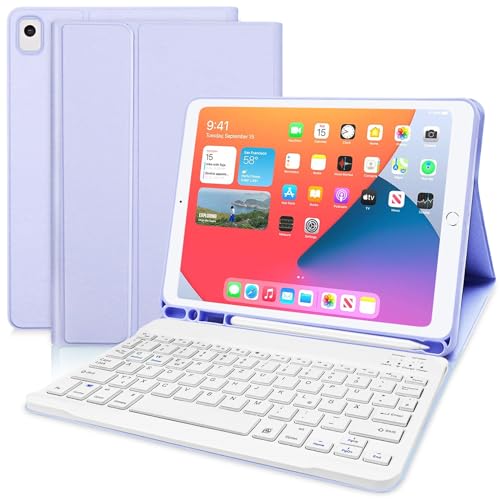 Zabatoco Hülle mit Tastatur für iPad 10.2" 9.Generation 2021, Tastaturhülle für iPad 9/8/ 7.Gen 10.2, iPad Air 2019(3. Gen), iPad Pro 10,5 Bluetooth Funktastatur mit Schutzhülle, Violett von Zabatoco