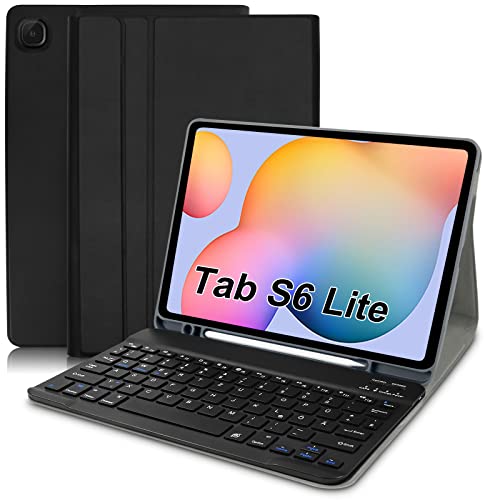 Zabatoco Samsung S6 Lite Table Hülle mit Tastatur (Deutsches QWERTZ) Abnehmbarer magnetischer BluetoothTastatur für Samsung Tab S6 Lite 10,4 Zoll (SM-P610/P615/P613/P619,2020/2022),Schwarz von Zabatoco