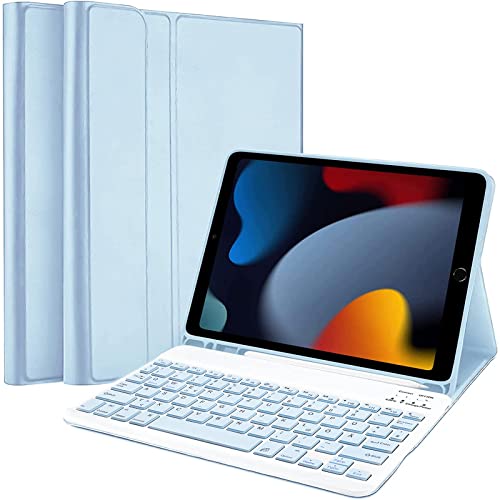 Zabatoco Tastatur Hülle für iPad 9.Generation 10.2 Zoll, QWERTZ TastaturHülle mit Stift Halter Wireless Abnehmbare Tastatur für iPad 10.2 (9/8/7 Gen 2021/2020/2019, iPad Air 3, iPad Pro 10.5), Blu von Zabatoco
