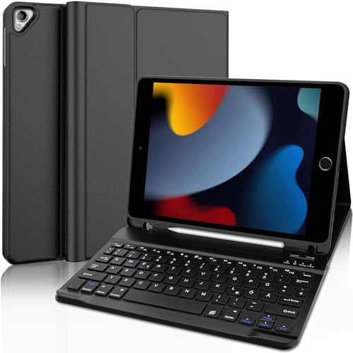 Zabatoco Tastatur Hülle für iPad 9.Generation 10.2 Zoll, QWERTZ TastaturHülle mit Stift Halter Wireless Abnehmbare Tastatur für iPad 10.2 (9/8/7 Gen 2021/2020/2019, iPad Air 3, iPad Pro 10.5), Schwarz von Zabatoco