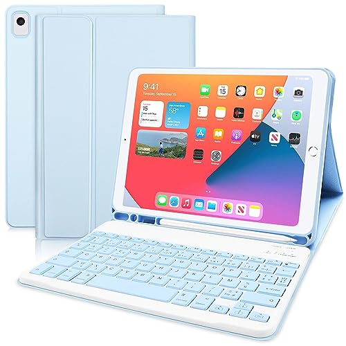 Zabatoco Tastatur für iPad 10.2 9. Generation mit Schutzhülle, AZERTY Bluetooth-Tastatur, magnetische Hülle, 8. Generation, 7. Generation 2021/2020/2019 iPad Air 2019 (3. Generation), Blau von Zabatoco