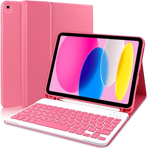 Zabatoco iPad 10 Generation Cover mit Tastatur 10.9 Zoll 2022, italienische QWERTY, drahtlose abnehmbare Folio-Tastatur Gehäuse mit Stifthalter für iPad 10a Gen, Wassermelone rot von Zabatoco