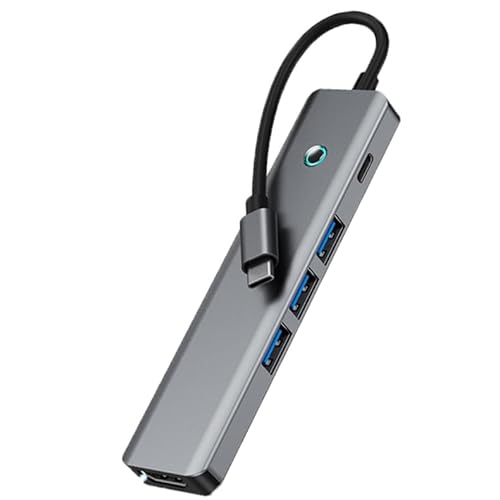 Zacoora 5-in-1-USB-C-Hub, 4k@30-Hz-HDMI- und USB-A-3.0-Datenanschluss, 100-W-PD-Schnellladung, per Taste gesteuerter HDMI-Link-Schalter von Zacoora