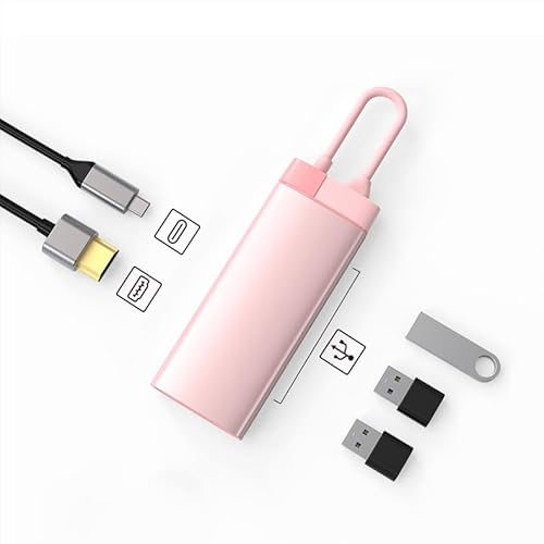 Zacoora BS5A USB-C-Hub 5-IN-1 USB-Hub Typ-C PD-Ladeanschluss 1*USB3.0+3 * 5 Gbit/s Ultra-Speed-Datenübertragung Ultradünner Hub 4K-HDMI-Ausgang (Rosa) von Zacoora