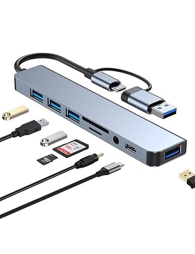 Zacoora USB- und USB-C-Hub-Adapter 8-Port Typ-C-Übertragungsinformationen SD/TF-Kartenleser unterstützt Verschiedene Laptops, Desktops, Tablets und Telefone von Zacoora