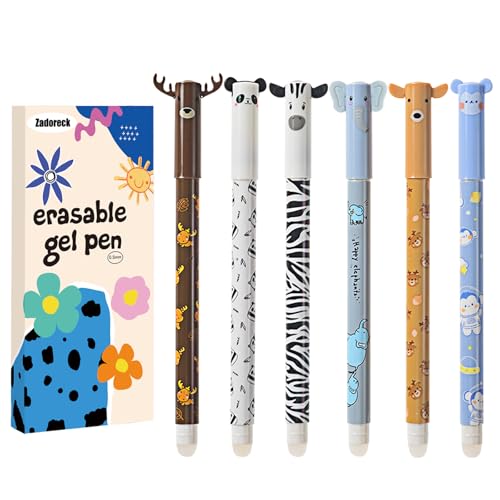 Set mit 6 radierbaren Tierstiften, Elefant, Panda, Wildleder, Rentier, Affe, Zebra, die Enden zum Entfernen von Tinte, blauer Stift radierbar, wärmeempfindlich, Durchmesser der Spitze 0,5 mm Set mit 6 radierbaren Tierstiften, Elefant, Panda, Wildleder, Rentier, Affe, Zebra, die Enden zum Entfernen von Tinte, blauer Stift radierbar, wärmeempfindlich, Durchmesser der Spitze 0,5 mm von Zadoreck
