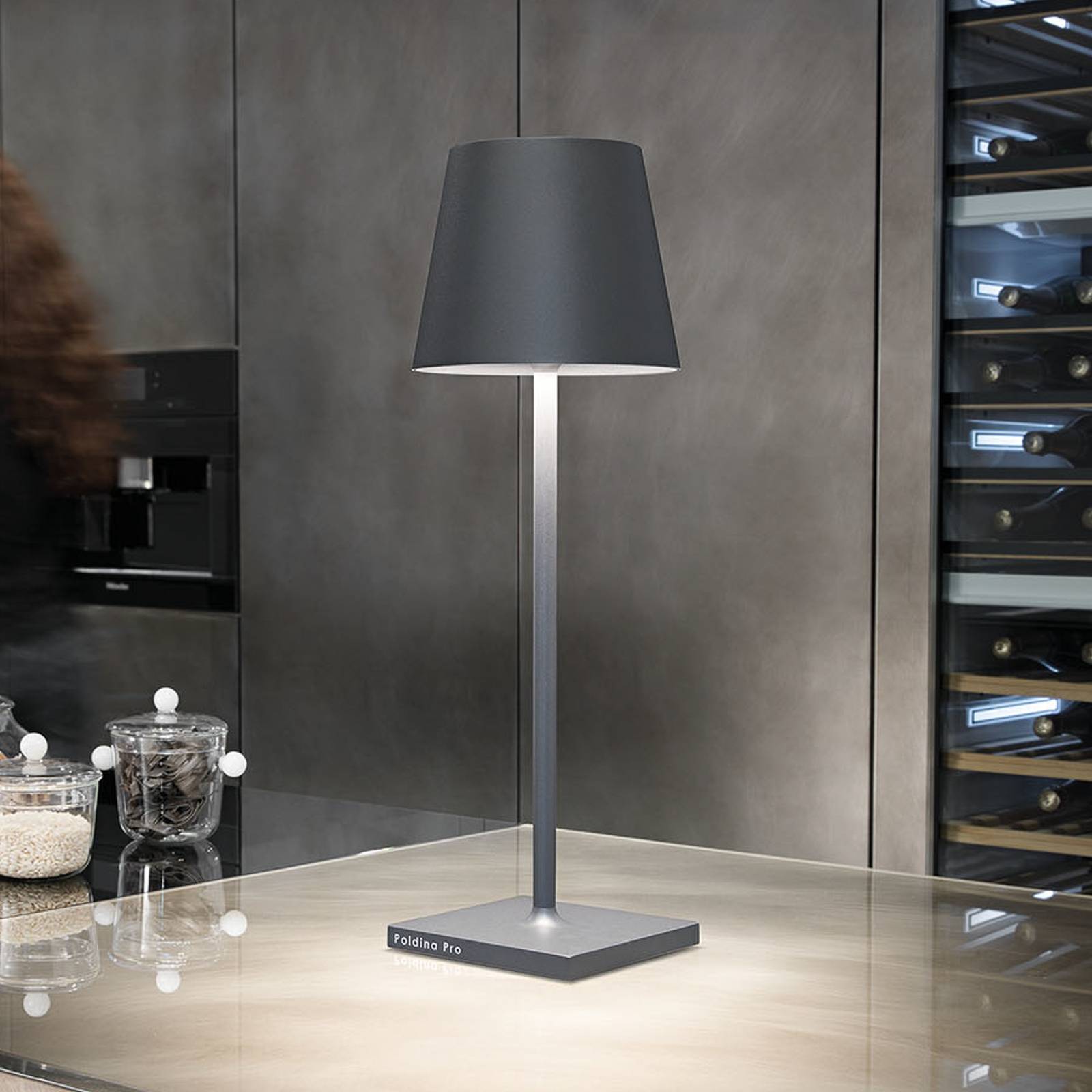 Zafferano Poldina L Desk Akku-Tischlampe IP54 grau von Zafferano