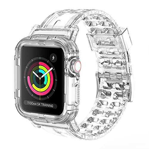 Zafolia Transparentes Uhrenarmband, kompatibel mit Apple Watch Serie 8, 7, 6, 5, 4, 3, 2, 1, SE, Band 38 mm, 40 mm, 41 mm, mit schützender Bumperhülle, transparentes Jelly Sport, Apple iWatch-Armband von Zafolia