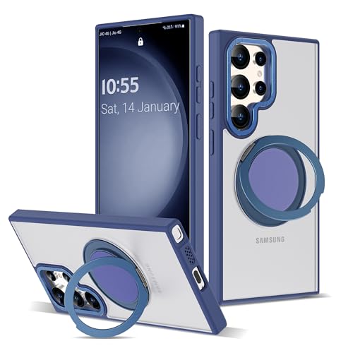 Zalinbo für Samsung Galaxy S23 Ultra Hülle & Samsung Galaxy S22 Ultra Hülle[360° Magnetischer Ring Stand & Unsichtbarer Ständer]Handyhülle Case All-in-One Matt Stoßfest[Militärschutz]Schutzhülle, Blau von Zalinbo