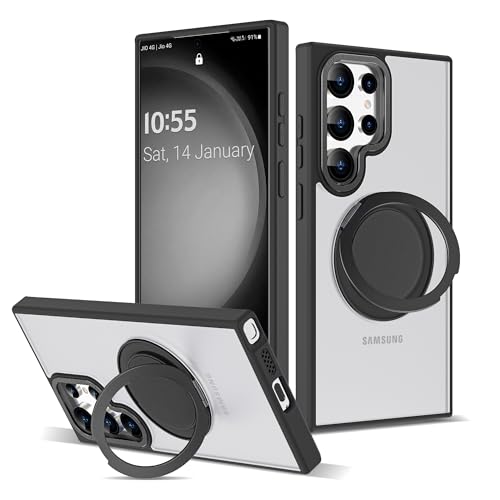 Zalinbo für Samsung Galaxy S23 Ultra Hülle & Samsung Galaxy S22 Ultra Hülle[360° Magnetischer Ring Stand&Unsichtbarer Ständer]Handyhülle Case All-in-One Matt Stoßfest[Militärschutz]Schutzhülle,Schwarz von Zalinbo