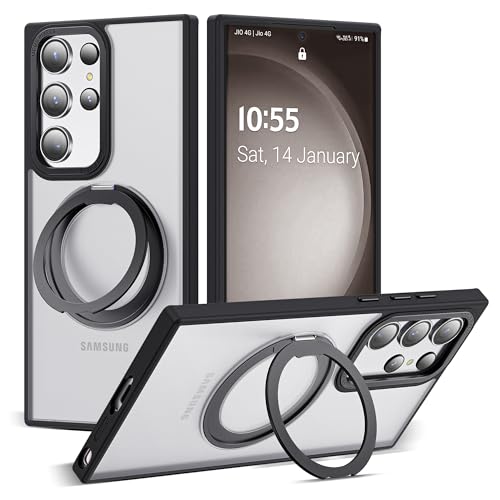 Zalinbo für Samsung Galaxy S23 Ultra Hülle [360°Unsichtbarer Ständer&O-Ring Stand] Magnetkraft Handyhülle Samsung Galaxy S23 Ultra Case All-in-One Matt Stoßfest[Militärschutz]Schutzhülle Dünn, Schwarz von Zalinbo