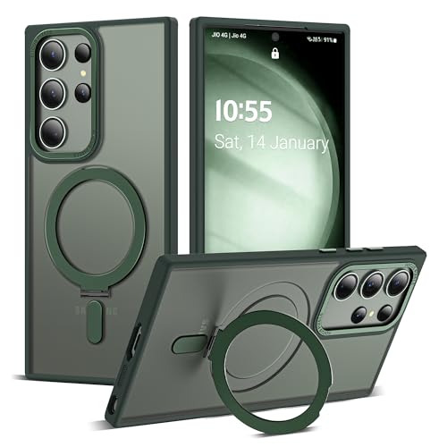 Zalinbo für Samsung Galaxy S23 Ultra Hülle [Unsichtbarer Ständer&O-Ring Stand] Magnetkraft Handyhülle Samsung Galaxy S23 Ultra Case All-in-One Matt Stoßfest [Militärschutz] Schutzhülle Dünn, Grün von Zalinbo