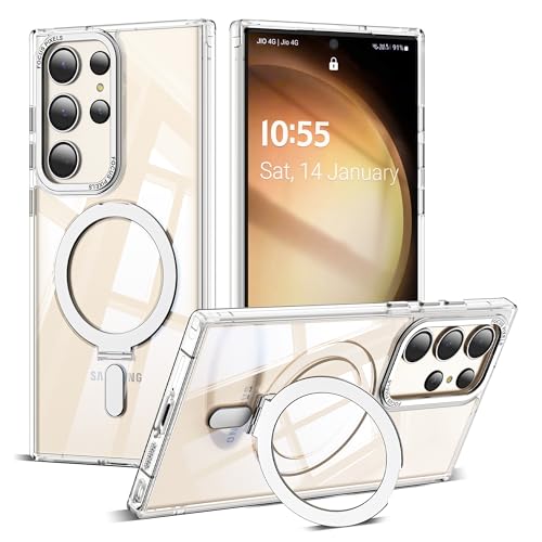 Zalinbo für Samsung Galaxy S23 Ultra Hülle [Unsichtbarer Ständer&O-Ring Stand] Magnetkraft Handyhülle Samsung Galaxy S23 Ultra Case All-in-One Transparent Stoßfest[Militärschutz]Schutzhülle Dünn, Klar von Zalinbo