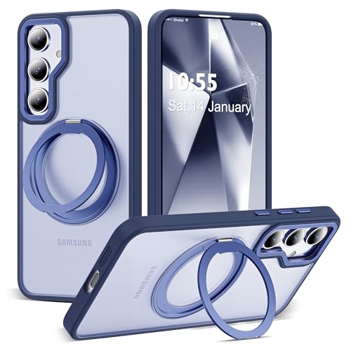 Zalinbo für Samsung Galaxy S24 Hülle [360°Unsichtbarer Ständer&O-Ring Stand] Magnetkraft Handyhülle Samsung Galaxy S24 Case All-in-One Matt Stoßfest [Militärschutz] Schutzhülle Dünn, Blau von Zalinbo
