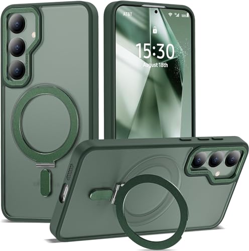 Zalinbo für Samsung Galaxy S24 Hülle [Unsichtbarer Ständer&O-Ring Stand] Magnetkraft Handyhülle Samsung Galaxy S24 Case All-in-One Matt Stoßfest [Militärschutz] Schutzhülle Dünn, Grün von Zalinbo