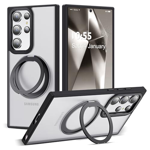 Zalinbo für Samsung Galaxy S24 Ultra Hülle [360°Unsichtbarer Ständer&O-Ring Stand] Magnetkraft Handyhülle Samsung Galaxy S24 Ultra Case All-in-One Matt Stoßfest[Militärschutz]Schutzhülle Dünn, Schwarz von Zalinbo