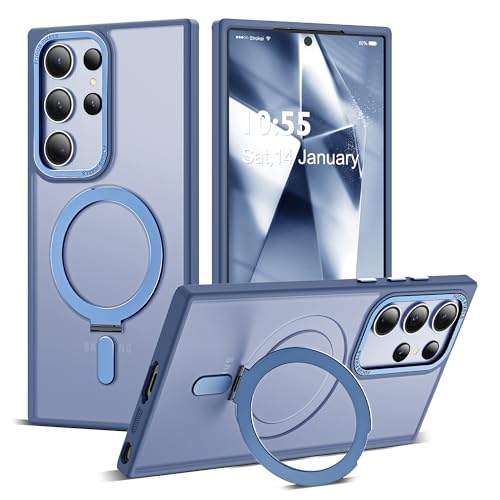 Zalinbo O-Ring Stand für Samsung Galaxy S24 Ultra Hülle [Unsichtbarer Ständer] Magnetkraft Handyhülle Samsung Galaxy S24 Ultra Case All-in-One Matt Stoßfest [Militärschutz] Schutzhülle Dünn, Blau2 von Zalinbo
