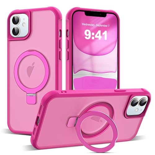 Zalinbo für iPhone 11 Hülle [O-Ring Stand & Unsichtbarer Ständer] Magnetkraft Handyhülle iPhone 11 Case All-in-One Matt Stoßfest [Militärschutz] Schutzhülle Dünn, Leuchtend Rosa von Zalinbo