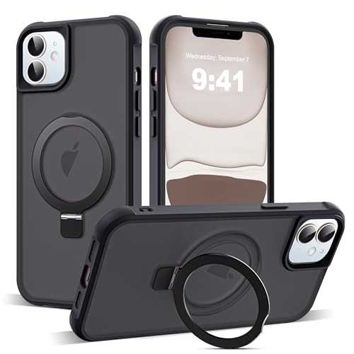 Zalinbo für iPhone 11 Hülle [O-Ring Stand & Unsichtbarer Ständer] Magnetkraft Handyhülle iPhone 11 Case All-in-One Matt Stoßfest [Militärschutz] Schutzhülle Dünn, Schwarz von Zalinbo