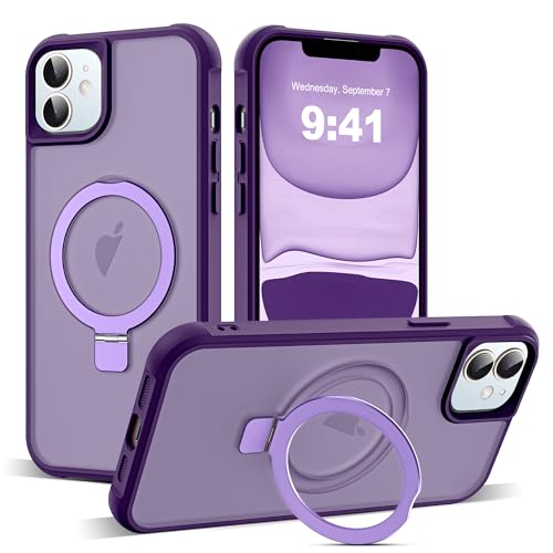 Zalinbo für iPhone 11 Hülle [O-Ring Stand & Unsichtbarer Ständer] Magnetkraft Handyhülle iPhone 11 Case All-in-One Matt Stoßfest [Militärschutz] Schutzhülle Dünn, Violett von Zalinbo