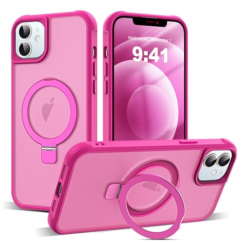 Zalinbo für iPhone 12 Hülle & iPhone 12 Pro Hülle [O-Ring Stand & Unsichtbarer Ständer] Magnetkraft Handyhülle iPhone 12 Case All-in-One Matt Stoßfest [Militärschutz] Schutzhülle Dünn, Leuchtend Rosa von Zalinbo