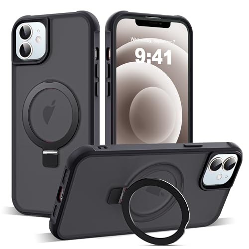 Zalinbo für iPhone 12 Hülle & iPhone 12 Pro Hülle [O-Ring Stand & Unsichtbarer Ständer] Magnetkraft Handyhülle iPhone 12 Case All-in-One Matt Stoßfest [Militärschutz] Schutzhülle Dünn, Schwarz von Zalinbo