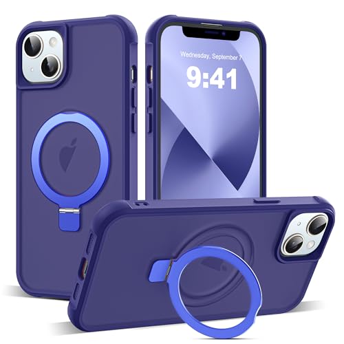 Zalinbo für iPhone 13 Hülle & iPhone 14 Hülle [O-Ring Stand & Unsichtbarer Ständer] Magnetkraft Handyhülle iPhone 13 Case All-in-One Matt Stoßfest [Militärschutz] Schutzhülle Dünn, Blau von Zalinbo