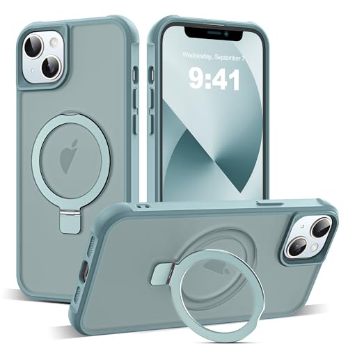 Zalinbo O-Ring Stand für iPhone 13 Hülle & iPhone 14 Hülle [Unsichtbarer Ständer] Magnetkraft Handyhülle iPhone 13 Case All-in-One Matt Stoßfest [Militärschutz] Schutzhülle Dünn, Grün von Zalinbo