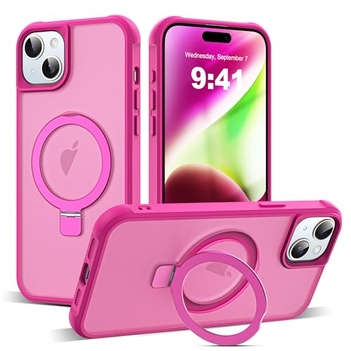 Zalinbo für iPhone 13 Hülle & iPhone 14 Hülle [O-Ring Stand & Unsichtbarer Ständer] Magnetkraft Handyhülle iPhone 13 Case All-in-One Matt Stoßfest [Militärschutz] Schutzhülle Dünn, Leuchtend Rosa von Zalinbo