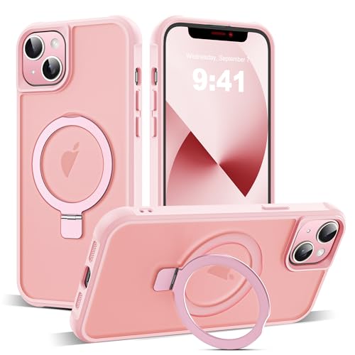 Zalinbo für iPhone 13 Hülle & iPhone 14 Hülle [O-Ring Stand & Unsichtbarer Ständer] Magnetkraft Handyhülle iPhone 13 Case All-in-One Matt Stoßfest [Militärschutz] Schutzhülle Dünn, Rosa von Zalinbo