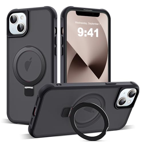 Zalinbo für iPhone 13 Hülle & iPhone 14 Hülle [O-Ring Stand & Unsichtbarer Ständer] Magnetkraft Handyhülle iPhone 13 Case All-in-One Matt Stoßfest [Militärschutz] Schutzhülle Dünn, Schwarz von Zalinbo