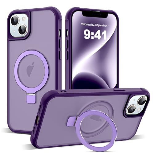 Zalinbo für iPhone 13 Hülle & iPhone 14 Hülle [O-Ring Stand & Unsichtbarer Ständer] Magnetkraft Handyhülle iPhone 13 Case All-in-One Matt Stoßfest [Militärschutz] Schutzhülle Dünn, Violett von Zalinbo