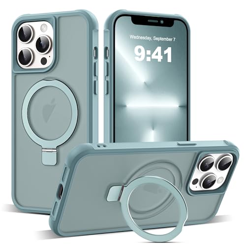 Zalinbo für iPhone 13 Pro Hülle [O-Ring Stand & Unsichtbarer Ständer] Magnetkraft Handyhülle iPhone 13 Pro Case All-in-One Matt Stoßfest [Militärschutz] Schutzhülle Dünn, Grün von Zalinbo