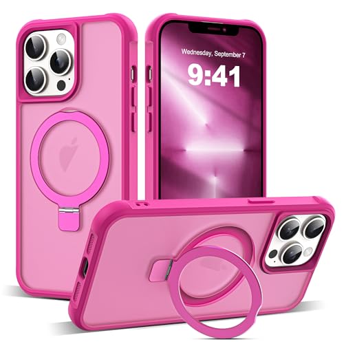 Zalinbo für iPhone 13 Pro Hülle [O-Ring Stand & Unsichtbarer Ständer] Magnetkraft Handyhülle iPhone 13 Pro Case All-in-One Matt Stoßfest [Militärschutz] Schutzhülle Dünn, Leuchtend Rosa von Zalinbo