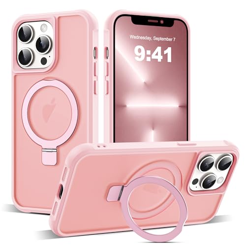 Zalinbo für iPhone 13 Pro Hülle [O-Ring Stand & Unsichtbarer Ständer] Magnetkraft Handyhülle iPhone 13 Pro Case All-in-One Matt Stoßfest [Militärschutz] Schutzhülle Dünn, Rosa von Zalinbo