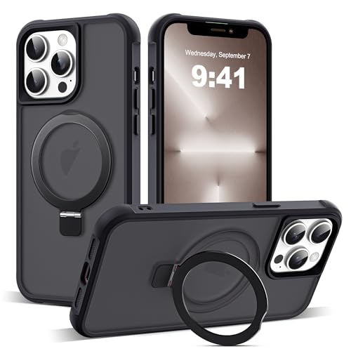 Zalinbo für iPhone 13 Pro Hülle [O-Ring Stand & Unsichtbarer Ständer] Magnetkraft Handyhülle iPhone 13 Pro Case All-in-One Matt Stoßfest [Militärschutz] Schutzhülle Dünn, Schwarz von Zalinbo