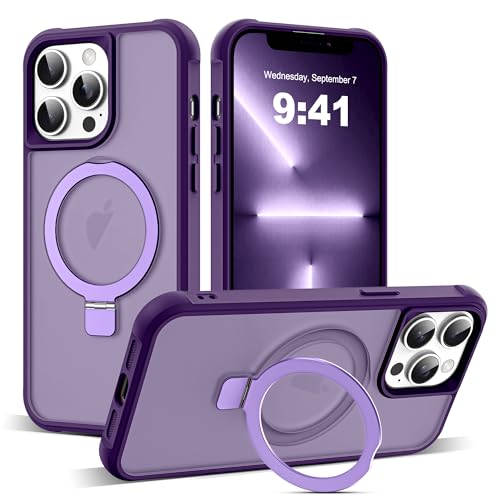 Zalinbo für iPhone 13 Pro Max Hülle & iPhone 12 Pro Max Hülle [O-Ring Stand & Unsichtbarer Ständer] Magnetkraft Handyhülle iPhone 13 Pro Max Case All-in-One Matt [Militärschutz] Schutzhülle, Violett von Zalinbo