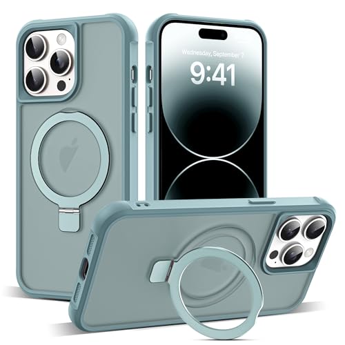 Zalinbo für iPhone 14 Pro Max Hülle [O-Ring Stand & Unsichtbarer Ständer] Magnetkraft Handyhülle iPhone 14 Pro Max Case All-in-One Matt Stoßfest [Militärschutz] Schutzhülle Dünn, Grün von Zalinbo