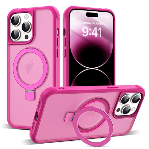 Zalinbo für iPhone 14 Pro Max Hülle [O-Ring Stand & Unsichtbarer Ständer] Magnetkraft Handyhülle iPhone 14 Pro Max Case All-in-One Matt Stoßfest [Militärschutz] Schutzhülle Dünn, Leuchtend Rosa von Zalinbo