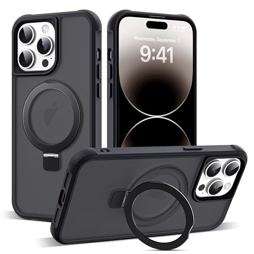Zalinbo für iPhone 14 Pro Max Hülle [O-Ring Stand & Unsichtbarer Ständer] Magnetkraft Handyhülle iPhone 14 Pro Max Case All-in-One Matt Stoßfest [Militärschutz] Schutzhülle Dünn, Schwarz von Zalinbo