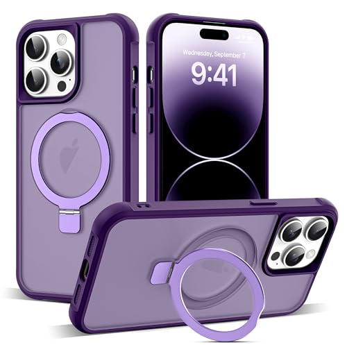 Zalinbo für iPhone 14 Pro Max Hülle [O-Ring Stand & Unsichtbarer Ständer] Magnetkraft Handyhülle iPhone 14 Pro Max Case All-in-One Matt Stoßfest [Militärschutz] Schutzhülle Dünn, Violett von Zalinbo