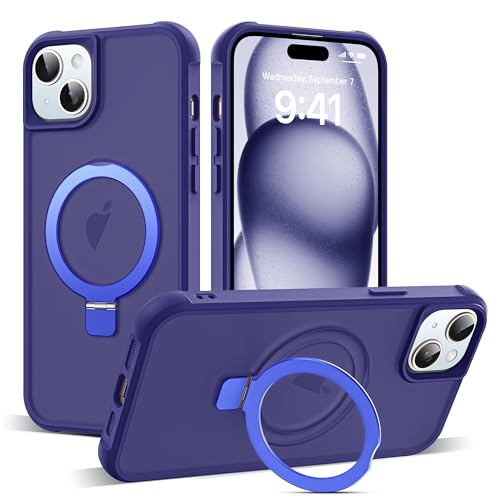 Zalinbo für iPhone 15 Plus Hülle [O-Ring Stand & Unsichtbarer Ständer] Magnetkraft Handyhülle iPhone 15 Plus Case All-in-One Matt Stoßfest [Militärschutz] Schutzhülle Dünn, Blau von Zalinbo