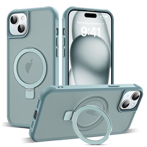 Zalinbo für iPhone 15 Plus Hülle [O-Ring Stand & Unsichtbarer Ständer] Magnetkraft Handyhülle iPhone 15 Plus Case All-in-One Matt Stoßfest [Militärschutz] Schutzhülle Dünn, Grün von Zalinbo